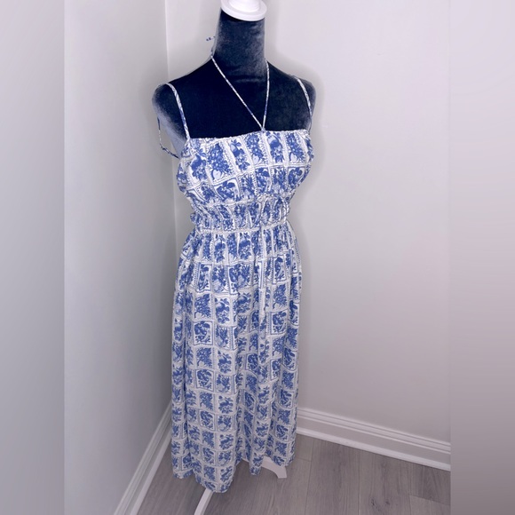 Abercrombie & Fitch Blue & White Smocked Tie-Front Maxi Dress Size XSP - Picture 8 of 16